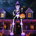 Outdoor 12 FT Halloween Inflatables Giant Skeleton Wizard Blow Broom Pumpkin Built LED Lights Yard Lawn Garden Party Decor