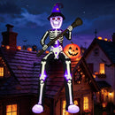 Outdoor 12 FT Halloween Inflatables Giant Skeleton Wizard Blow Broom Pumpkin Built LED Lights Yard Lawn Garden Party Decor