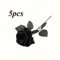 5/10pcs Artificial Black Roses for Home Decor, Long Stem Fake Flowers No Vase, Wedding Halloween Party Table Centerpiece