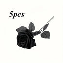 5/10pcs Artificial Black Roses for Home Decor, Long Stem Fake Flowers No Vase, Wedding Halloween Party Table Centerpiece