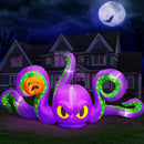 12Ft Halloween Inflatables Giant Octopus Purple Sticky Pumpkin LED Light Blow up Halloween Decor for Carnival Party Store