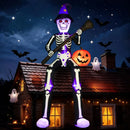Outdoor 12 FT Halloween Inflatables Giant Skeleton Wizard Blow Broom Pumpkin Built LED Lights Yard Lawn Garden Party Decor