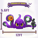 12Ft Halloween Inflatables Giant Octopus Purple Sticky Pumpkin LED Light Blow up Halloween Decor for Carnival Party Store